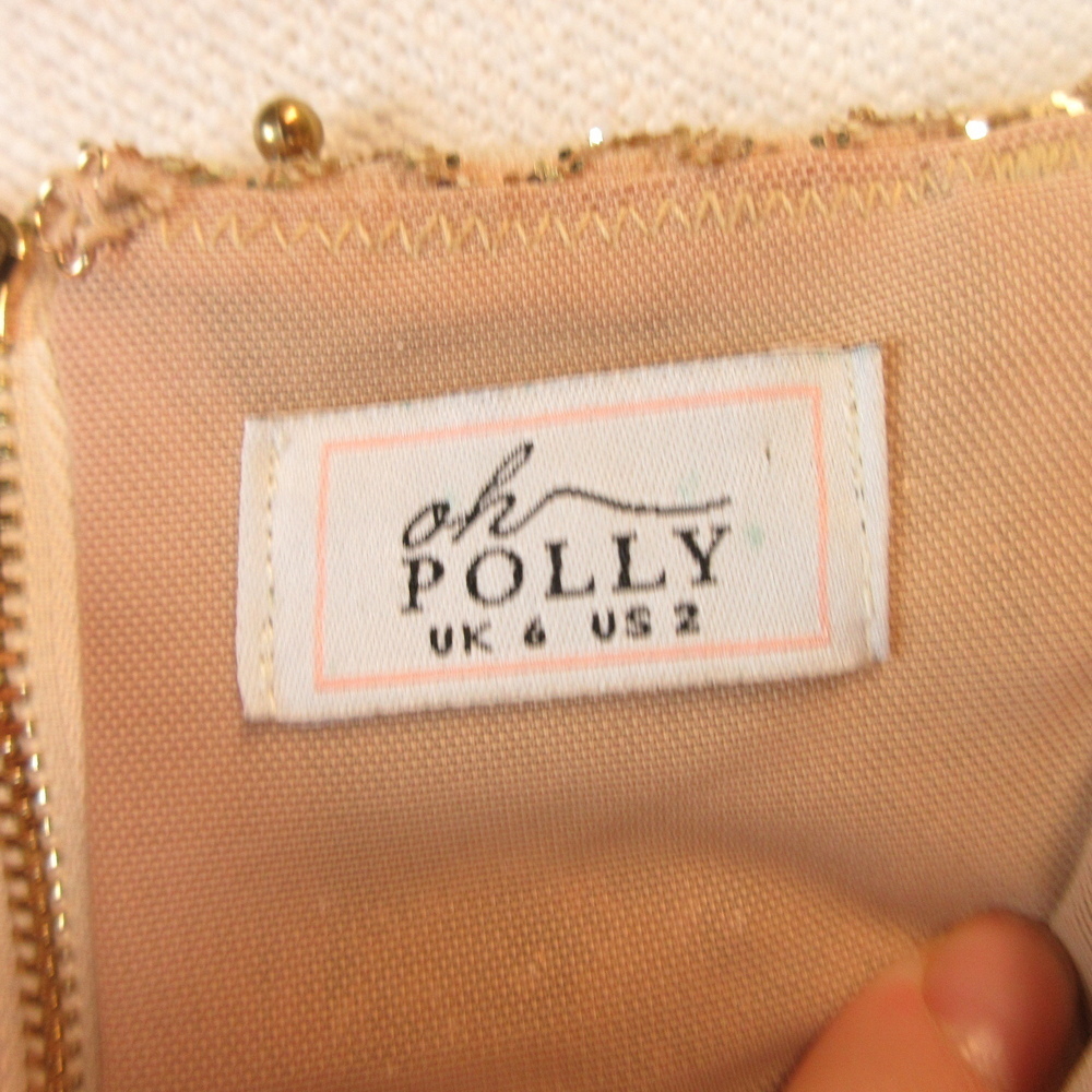 Oh Polly Drop Hints Gold Beaded Mini Skirt Size 2 - Picture 6 of 12